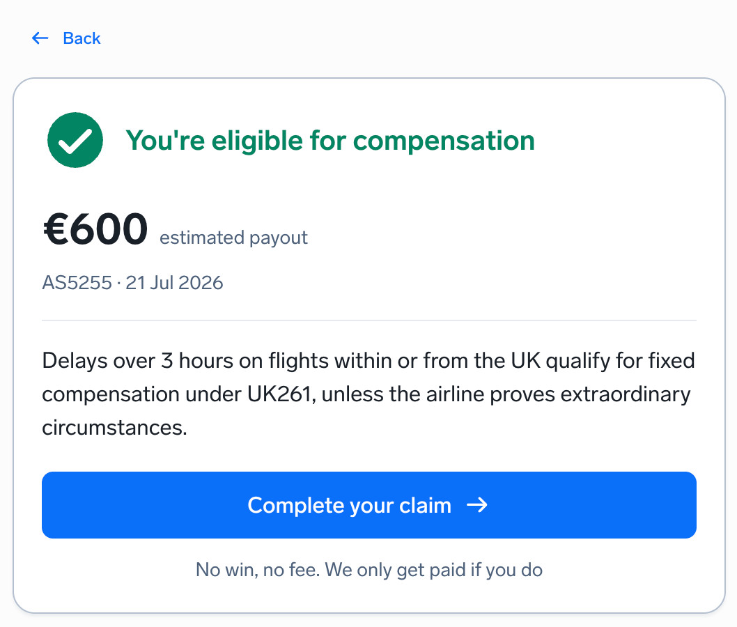 AirHelp flight compensation checker screenshot