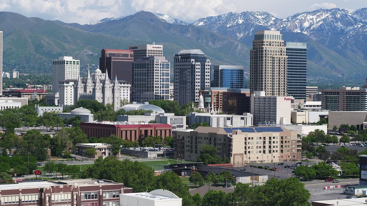 View of high buildings in Salt Lake City