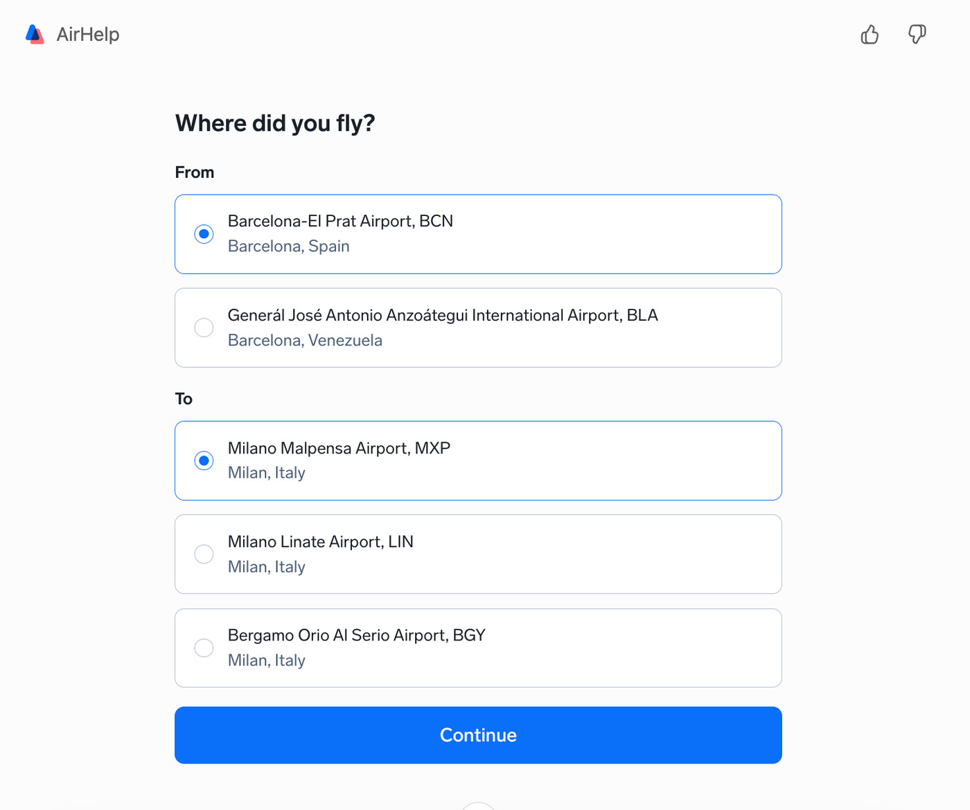 Confirming departure and arrival airports