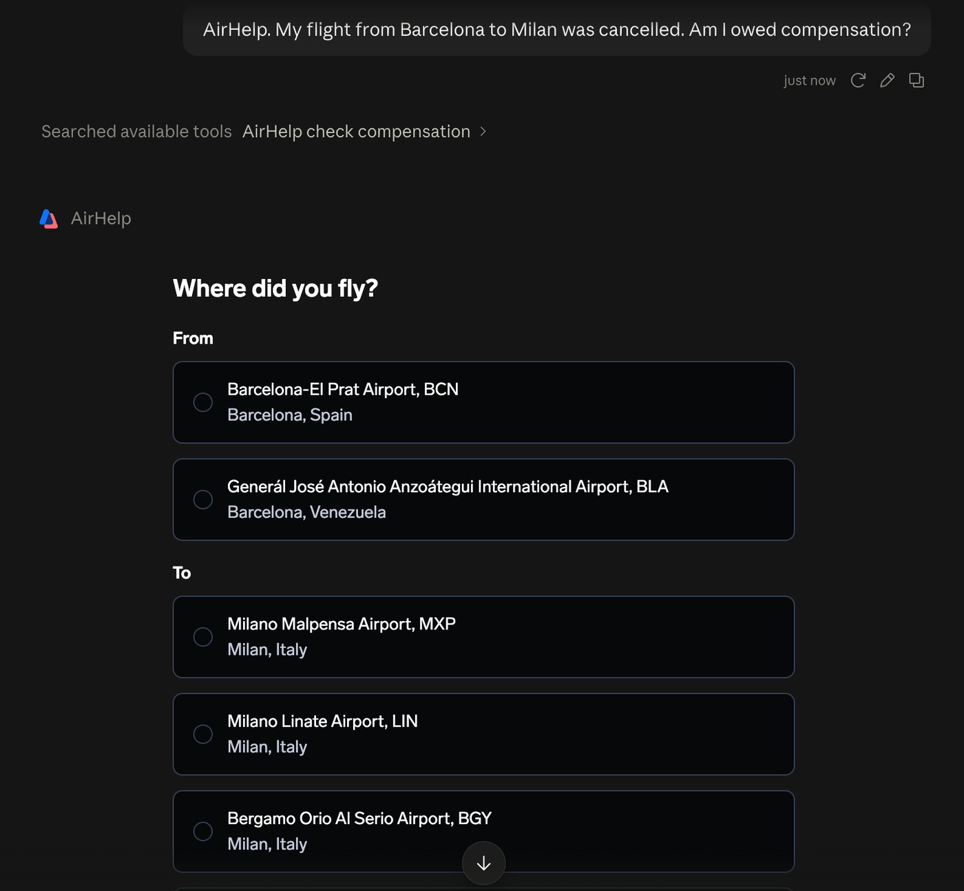 Image of an airport selector.