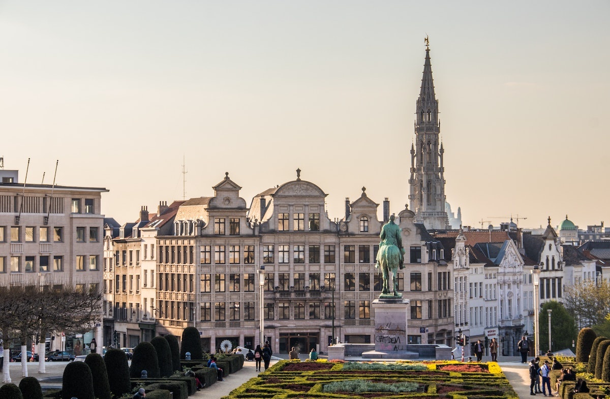 Old buildings and statue at Brussels, Belgium.