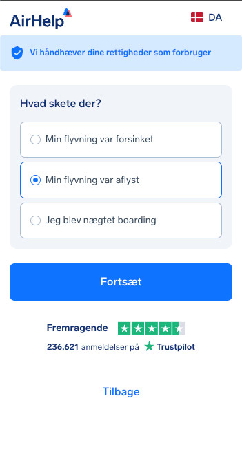 Valg af flyforstyrrelse: Muligheder for forsinket fly, aflyst fly eller nægtet ombordstigning.