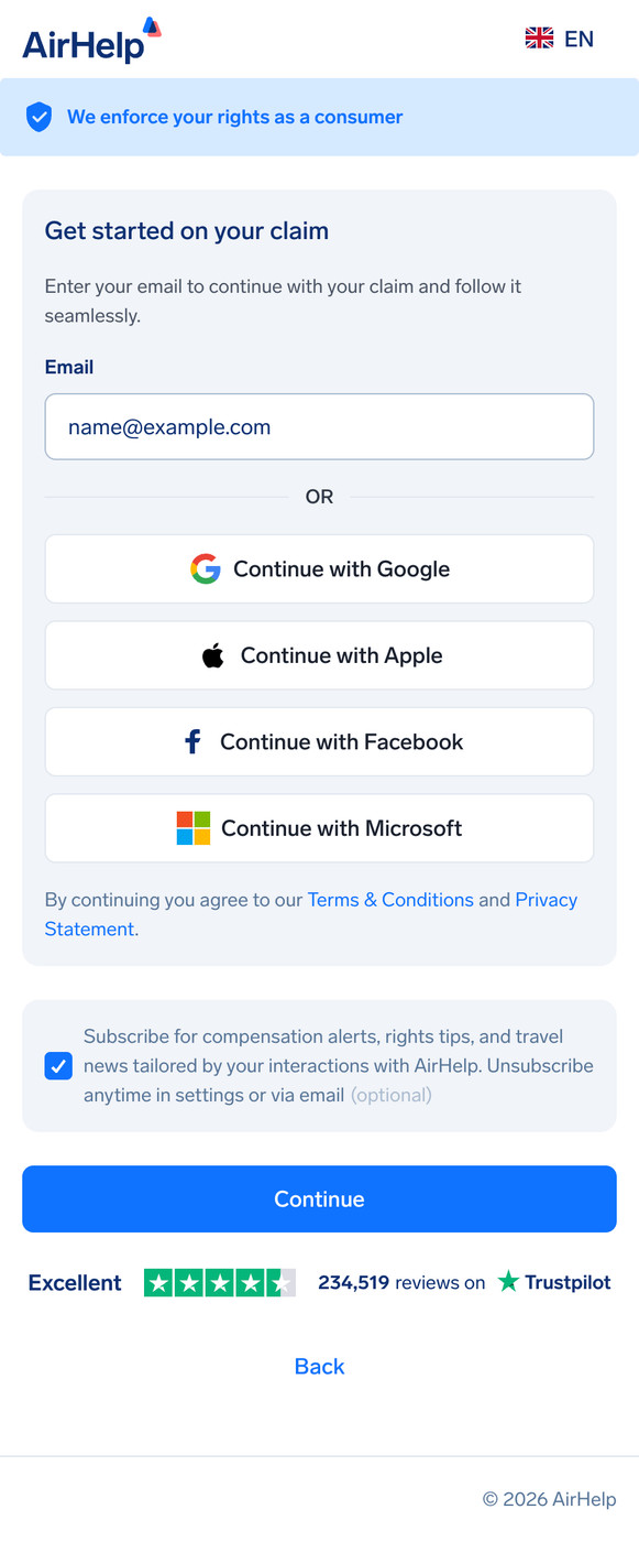 Passenger information form with fields for first name, last name, and email address.