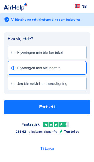 Valg av flyforstyrrelse: alternativer for forsinket fly, kansellert fly eller nektet ombordstigning.