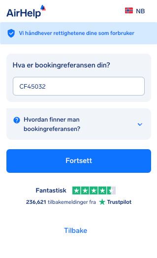 Inntastingsfelt for referansenummer med en hjelp-nedtrekksmeny for å finne koden.