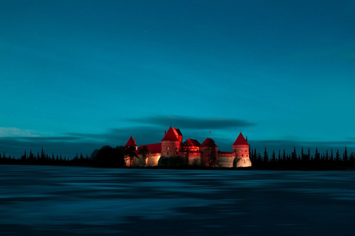 Castle at night in Trakai, Lithuania
