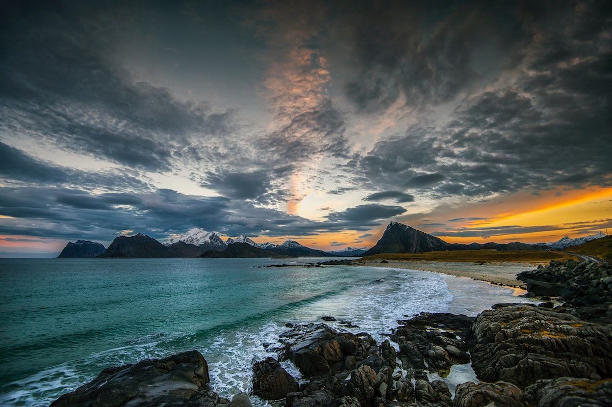 Norwegian coast at twilight. 