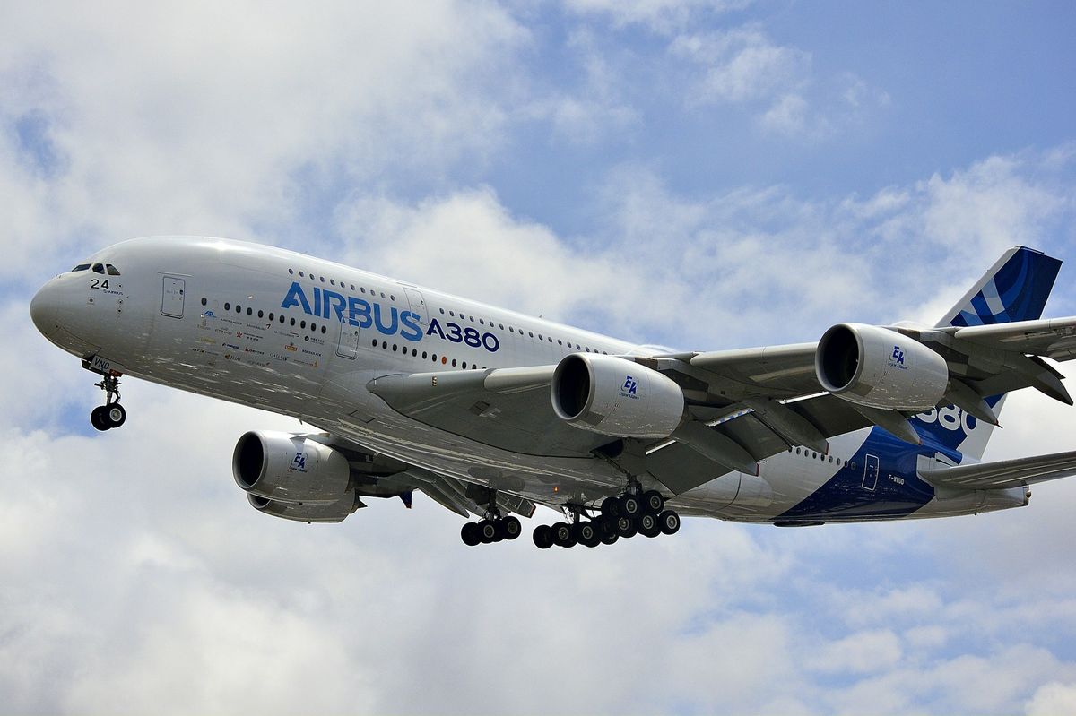Airbus A380 flying in the sky