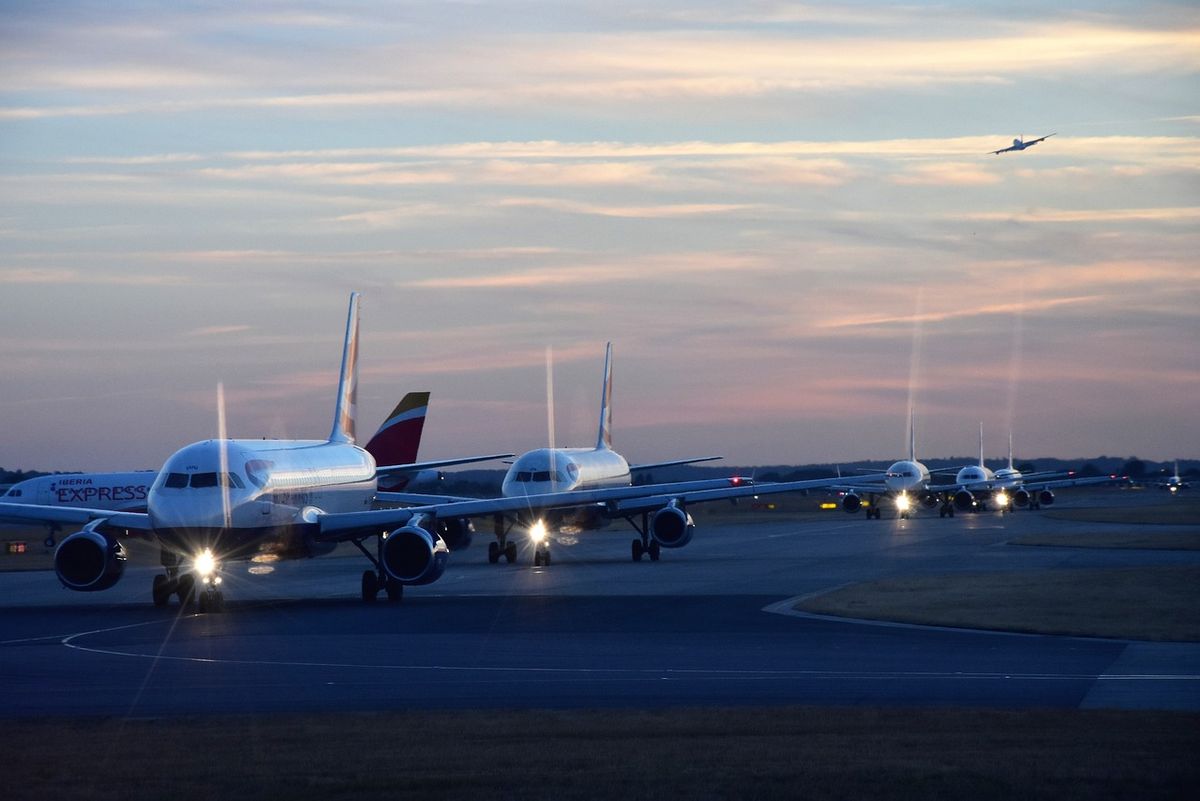 Passengers at the airport terminal and gates