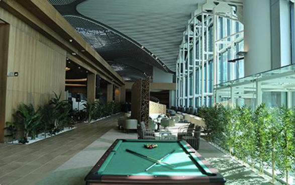 Iga Airport seating and pool table