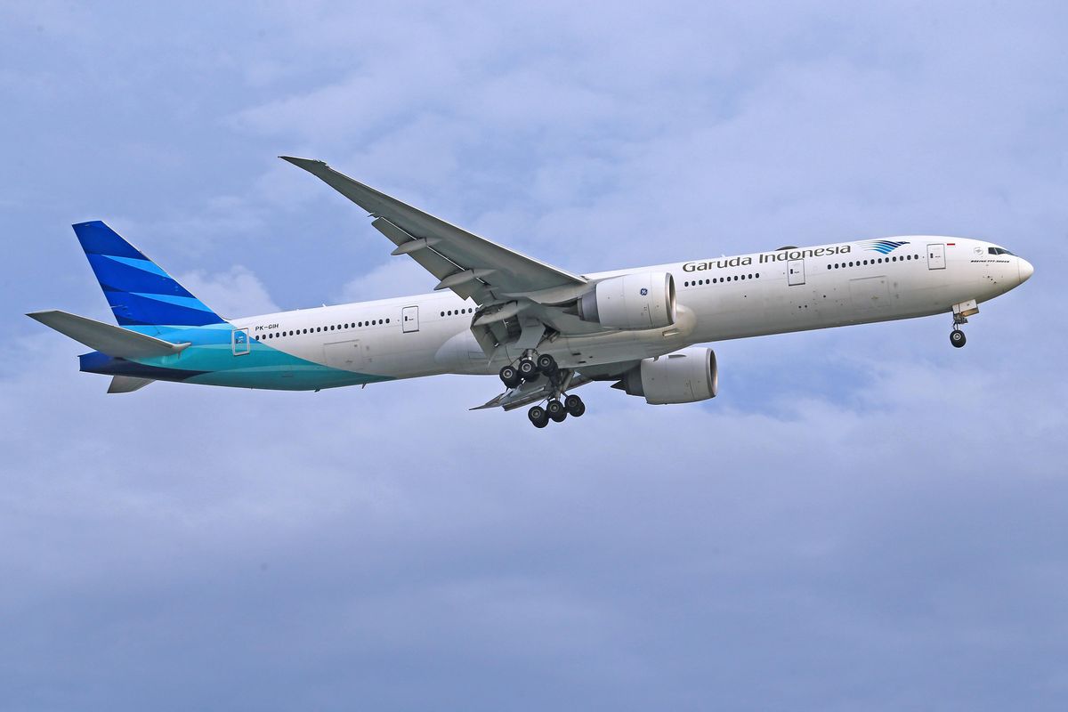 A Garuda Airline aircraft in flight.