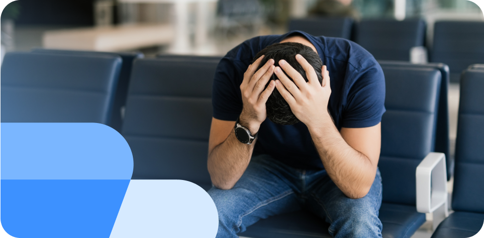 Passagier wartet auf verspäteten Flug am Flughafen Zürich