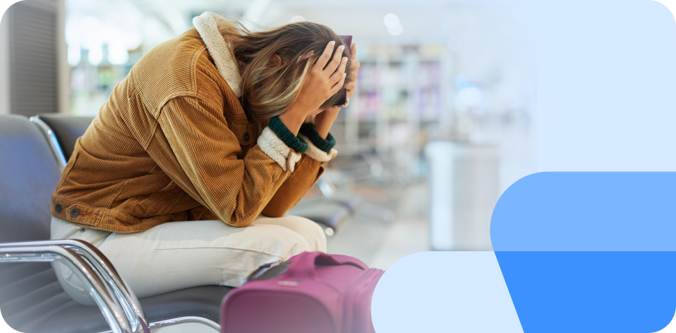 Passagierin wartet verzweifelt auf ihren Flug am Flughafen Genf