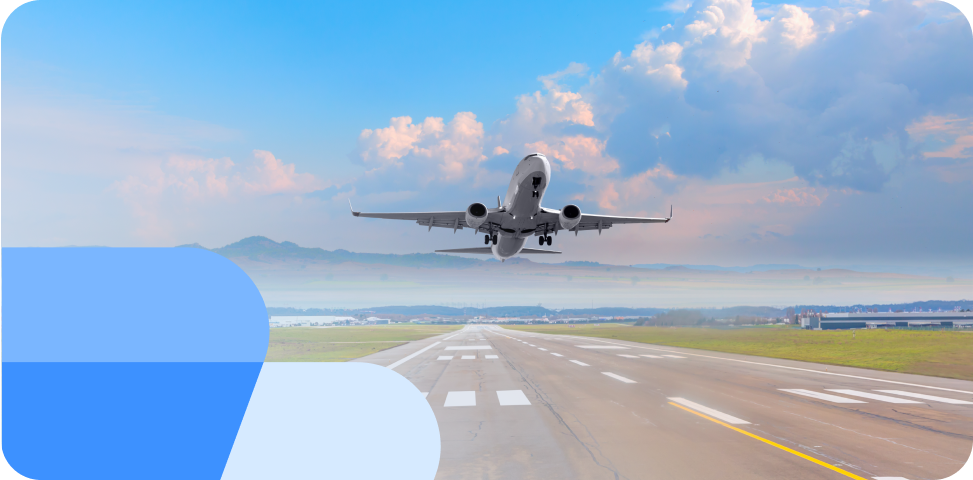 Flugzeug von Smart Aviation Company beim Abflug nach Flugverpätung