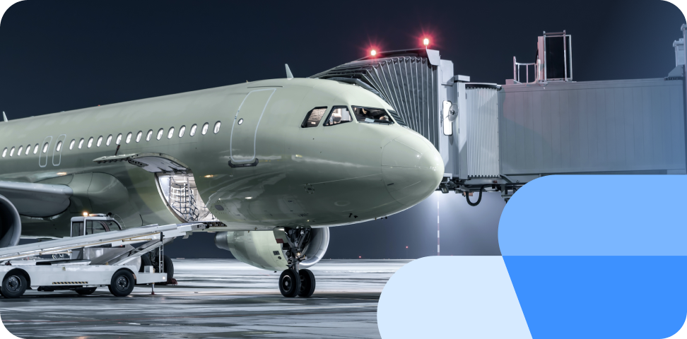 Trade Air Flugzeug bei Nacht nach Verspätung am Zielflughafen