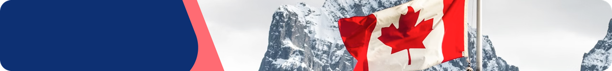 The Canada flag flies through the air with a snow-covered mountain in the background