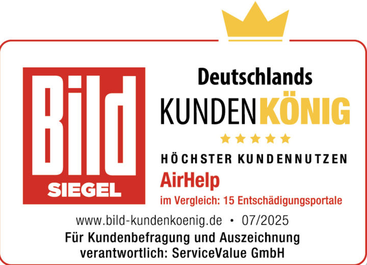 Bild Testsieger "Bestes Portal für Entschädigungen bei Flugstörungen"